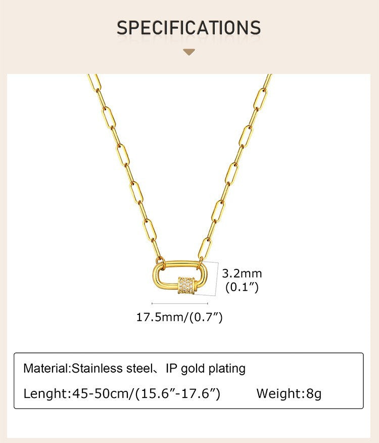 2pcs 18K Gold Plated & Silver Stainless Steel Paperclip Carabiner Necklace Set