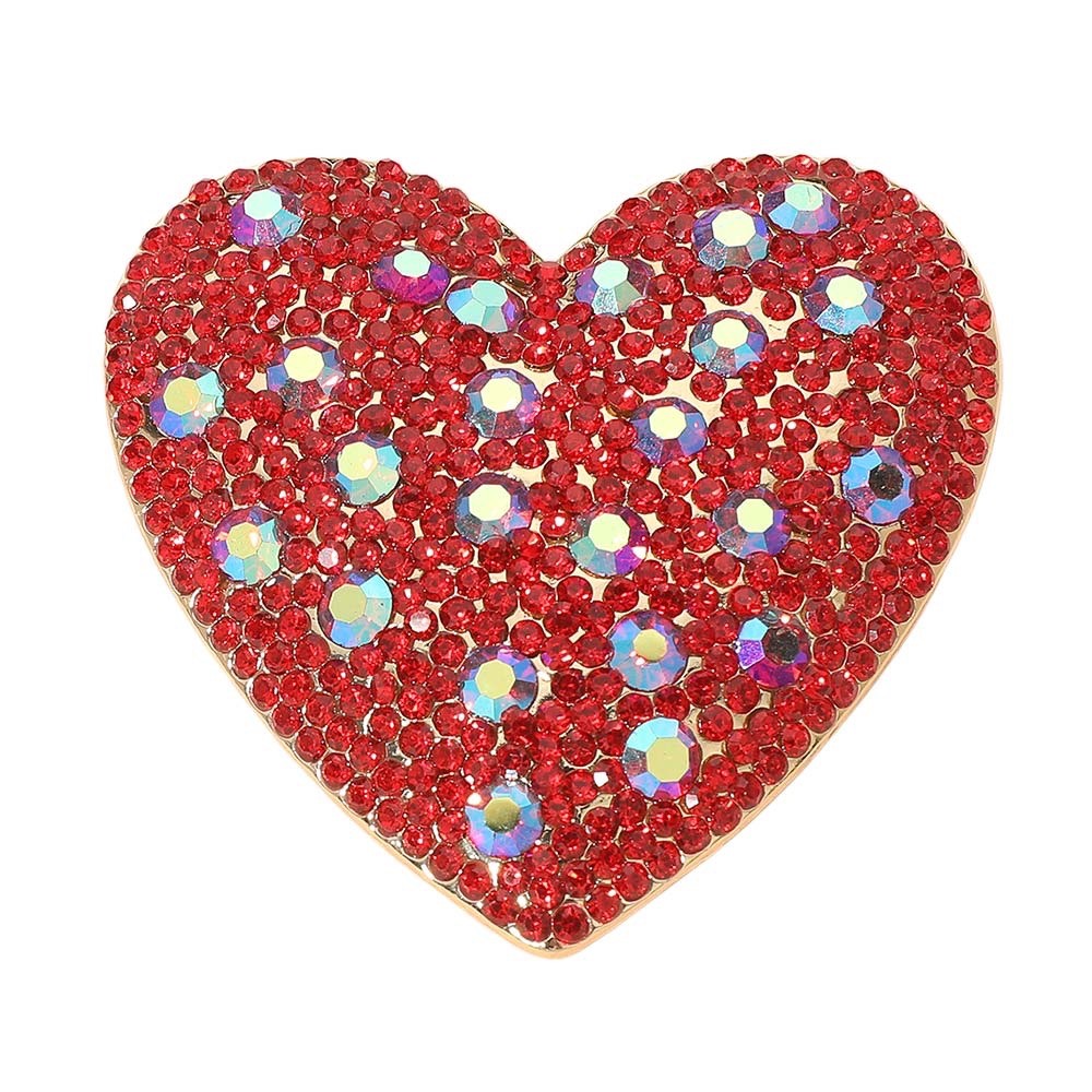 Red Rhinestone Crystal Heart Statement Brooch Sparkling Valentine's Day