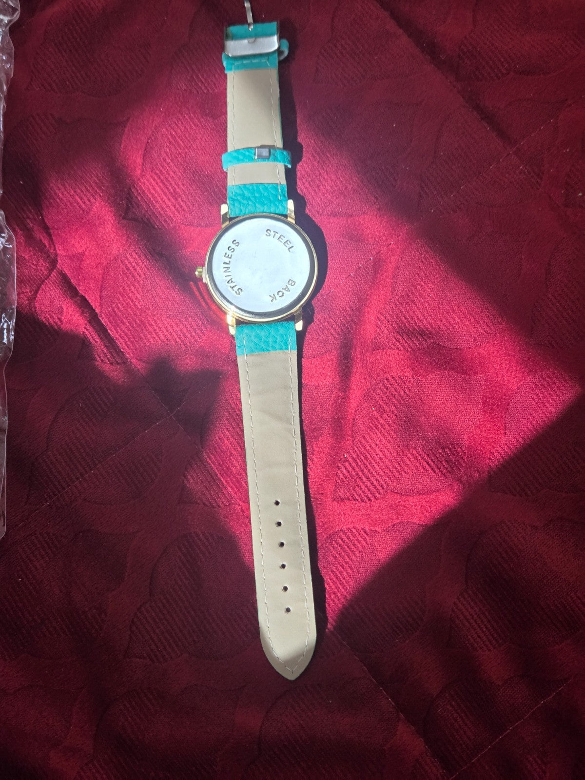 Women's Turquoise Floral Quartz Watch Gold Tone Faux Leather Strap Bright Analog