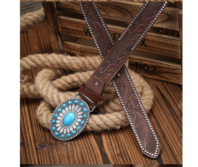 Vintage Horse Buckle Faux Leather Belt in Western Style for Men and Women