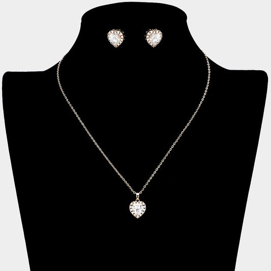CZ Heart Pendant Necklace 16-inch Gold Plated Chain Women’s Jewelry Gift