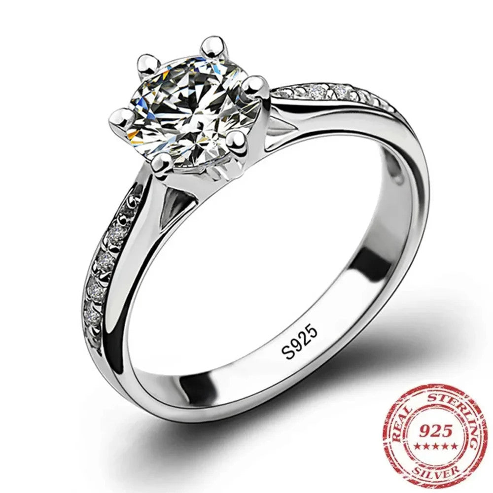Women’s 925 Sterling Silver Engagement Ring Round Cut Lab Created Diamonds