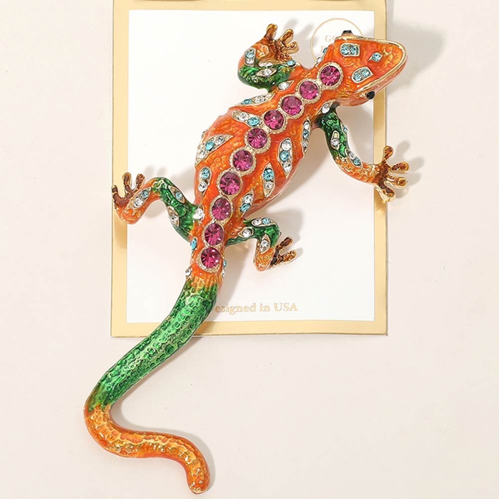 Vibrant Crystal Lizard Gecko Brooch Pin Colorful Rhinestone Animal Jewelry Gift