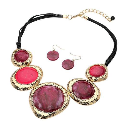 Chunky Red & Gold Statement Necklace Set with Earrings Fashion Jewelry
