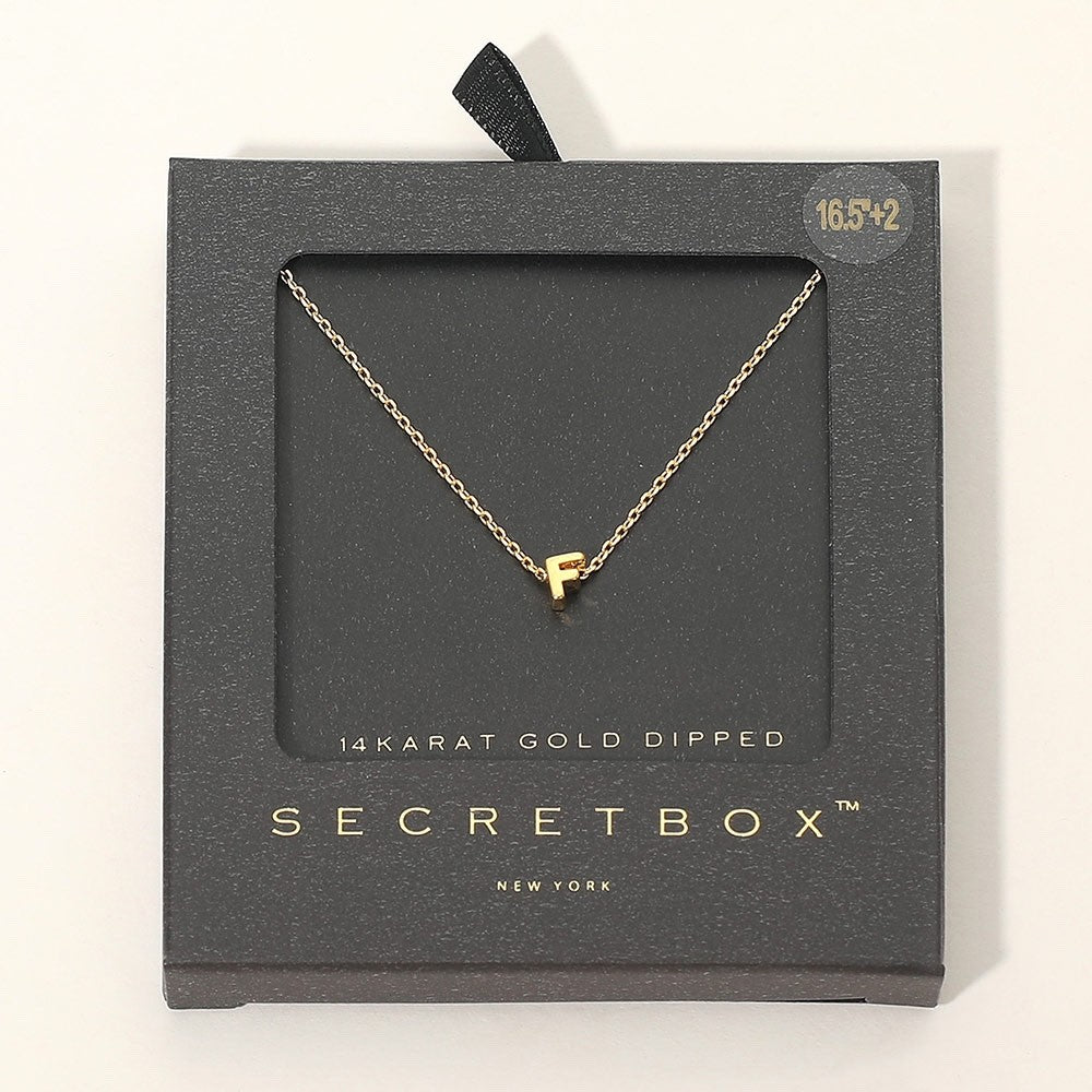 14K Gold Dipped Tiny Initial F Letter Pendant Necklace Secret Box New York