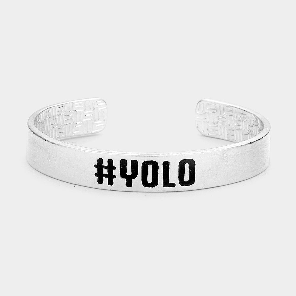 #YOLO Cuff Bracelet Set - 2 Pcs Silver Tone & Bronze Bangle Jewelry Gift