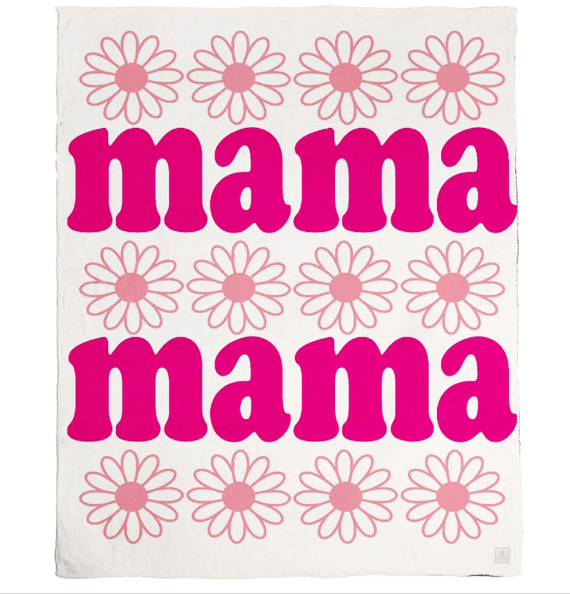 MAMA Daisy Reversible Throw Blanket Soft Floral Cozy Fleece Gift for Mom