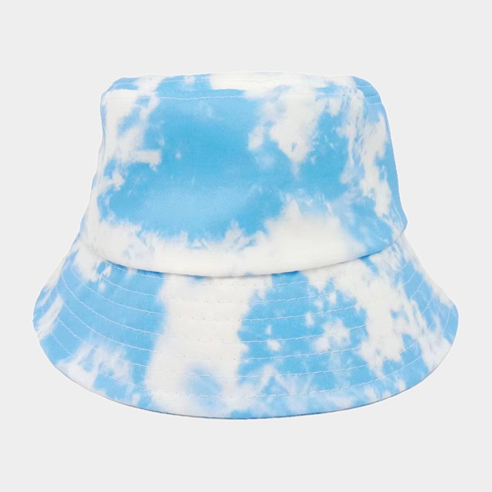 2pcs Blue and Black Tie Dye Canvas Bucket Hat Set Reversible Summer Sun Caps