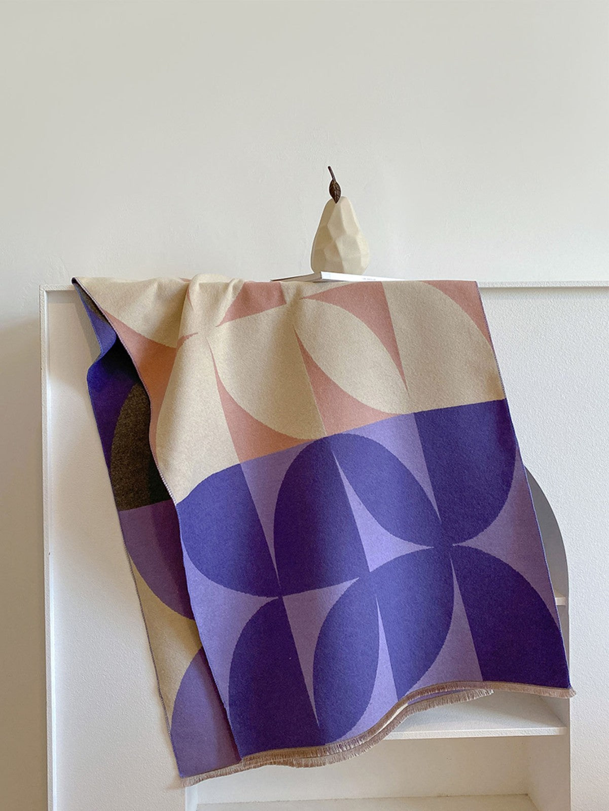 Geometric Pattern Oversized Cashmere Feel Shawl Wrap Purple Beige