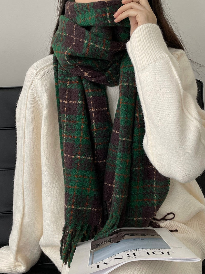 2 Pack Oversized Plaid Scarves Set Faux Cashmere Winter Shawl Wrap Red Green