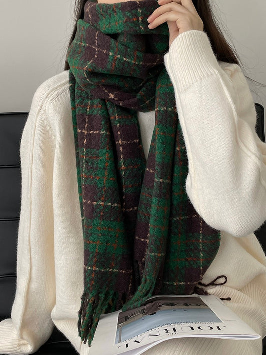 2 Pack Oversized Plaid Scarves Set Faux Cashmere Winter Shawl Wrap Red Green