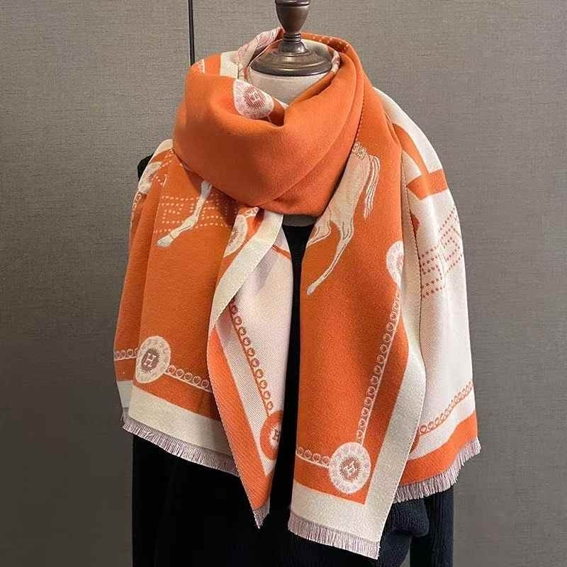 Oversized Cashmere Feel Scarf Polyester Horse Print Wrap Shawl