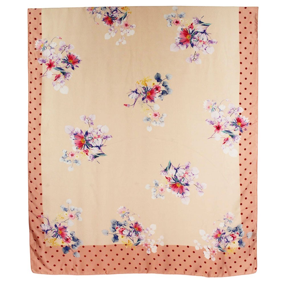 Soft Blush Floral Satin Scarf Shawl Pink – Oblong Lightweight Silky Wrap 35x78in