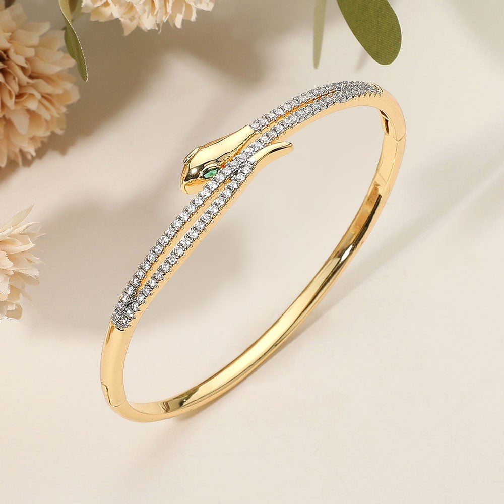 Secret Box Stainless Steel Rhinestone Pave Sleek Snake Hinged Bangle Bracelet