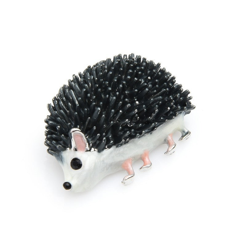 Cute Black Enamel Hedgehog Brooch Pin Animal Jewelry Gift for Coat Scarf Shirt