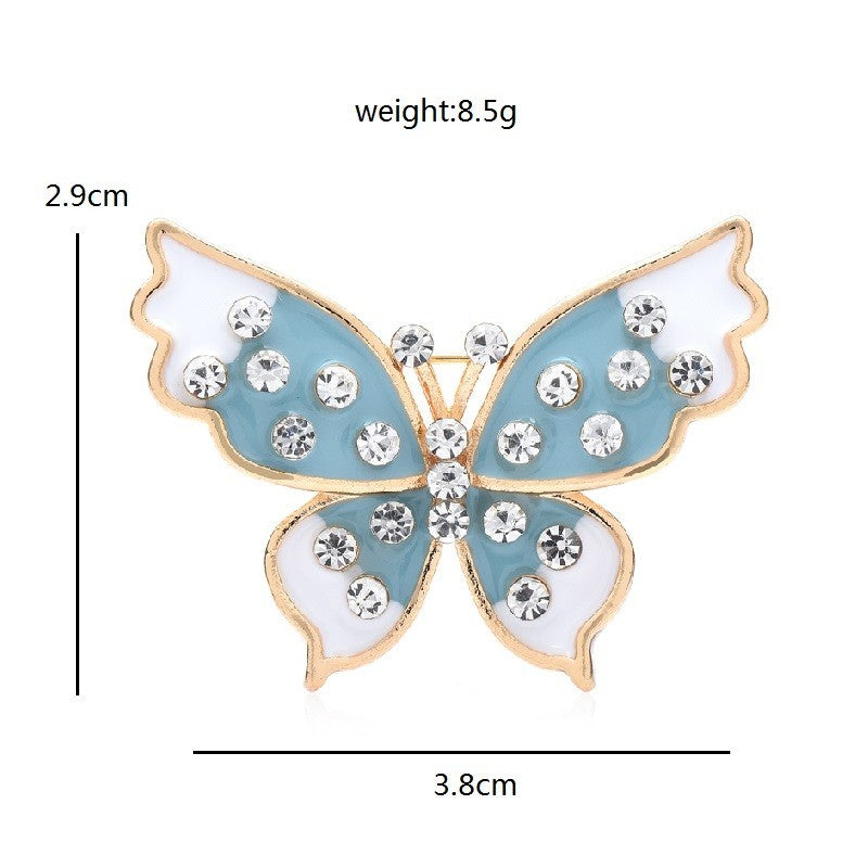 2pcs Butterfly Brooch Pin Enamel Crystal Gold Tone Cute Insect Jewelry Set