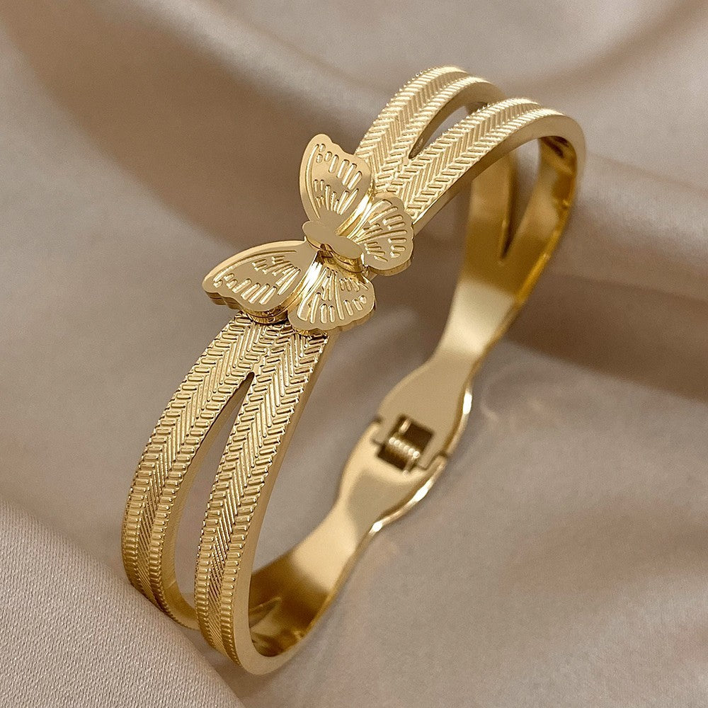 Gold Tone Stainless Steel Butterfly Bracelet for Women Adjustable Dainty Jewelry
