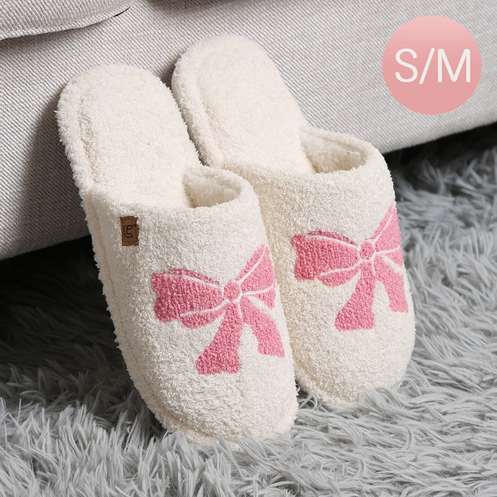 Cozy Pink Bow Fluffy Open Back Slipper Slip-On Women's S-M (US 6-8) Plush
