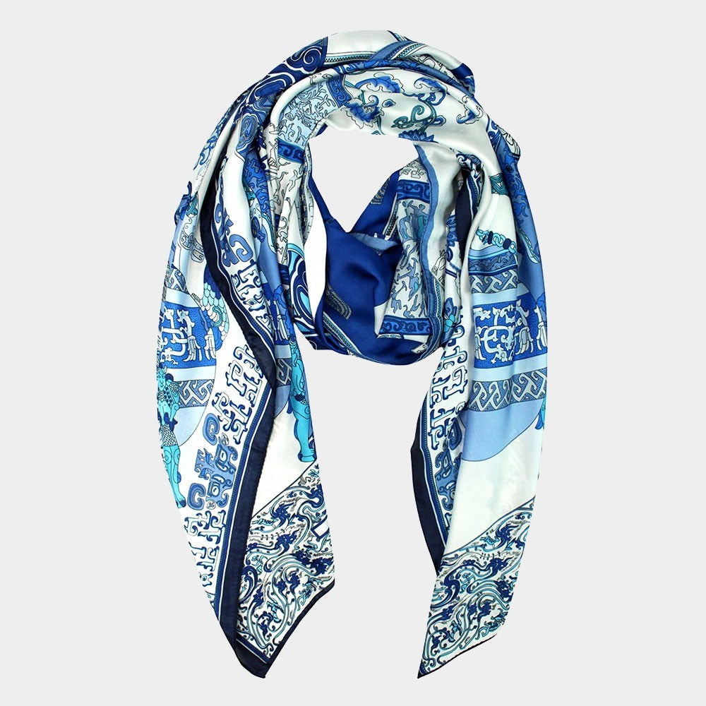Denim Blue Lightweight Oblong Scarf – Soft Viscose Blend Wrap for Women