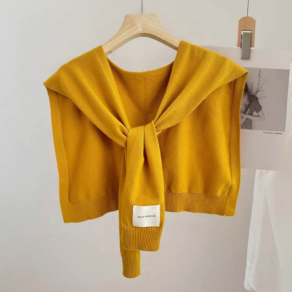 Womens Knitted Sleeveless Tie Vest Drape Design Warm Shawl Shoulder Wrap Mustard