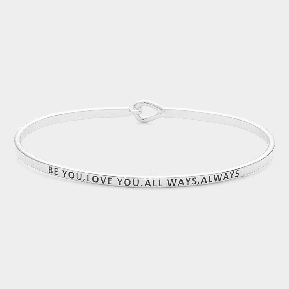 2 PC BE YOU LOVE YOU Always Silver Tone Inspirational Bangle Cuff Bracelets
