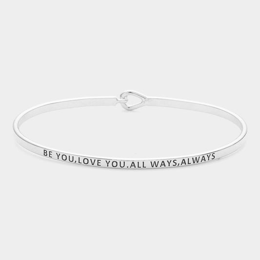 2 PC BE YOU LOVE YOU Always Silver Tone Inspirational Bangle Cuff Bracelets