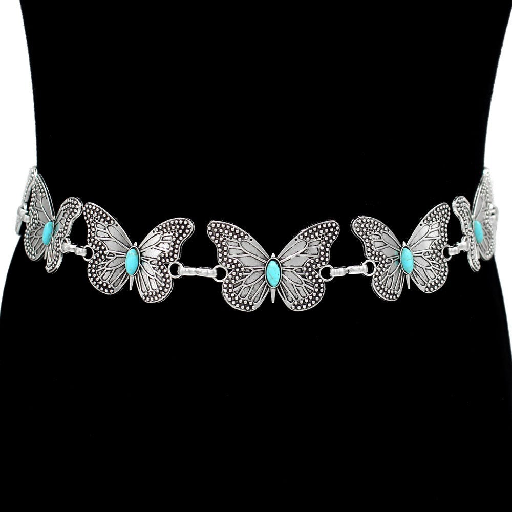 Boho Western Butterfly Waist Chain Belt with Turquoise Accents for Women