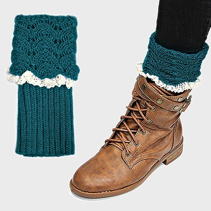 Winter Fashion Scale Crochet Leg Warmer Boot Topper Acrylic Emerald 1 Pair