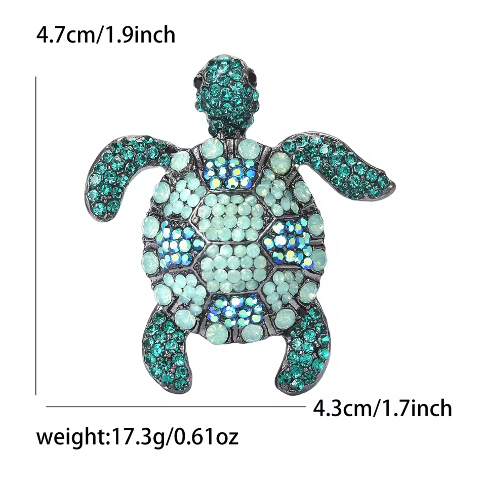 2pcs Sparkling Sea Turtle Rhinestone Brooch Pin Set Pink Green Pendant Jewelry
