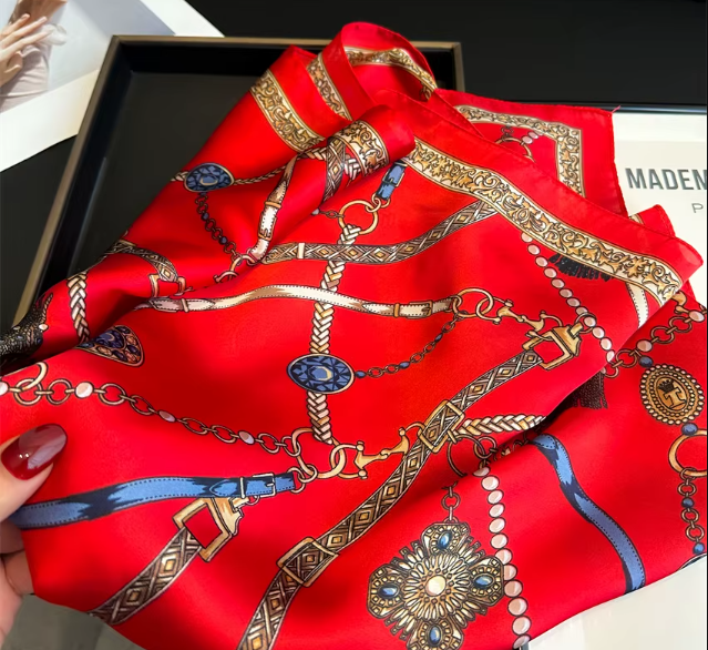 Geometric Print Silk Feel Square Scarf 70x70cm Fashion Neck Head Scarf for Women