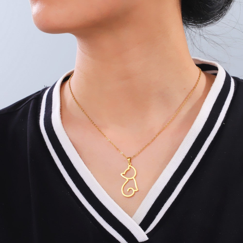 Gold Plated Cat Necklace Stainless Steel Pendant Charm Kitten Lover Gift Jewelry