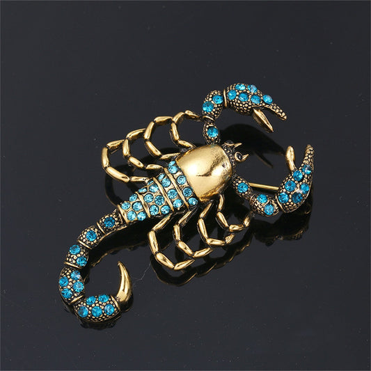 2pcs Scorpion Brooch Pin Blue Rhinestone Gold Tone Vintage Style Jewelry Set