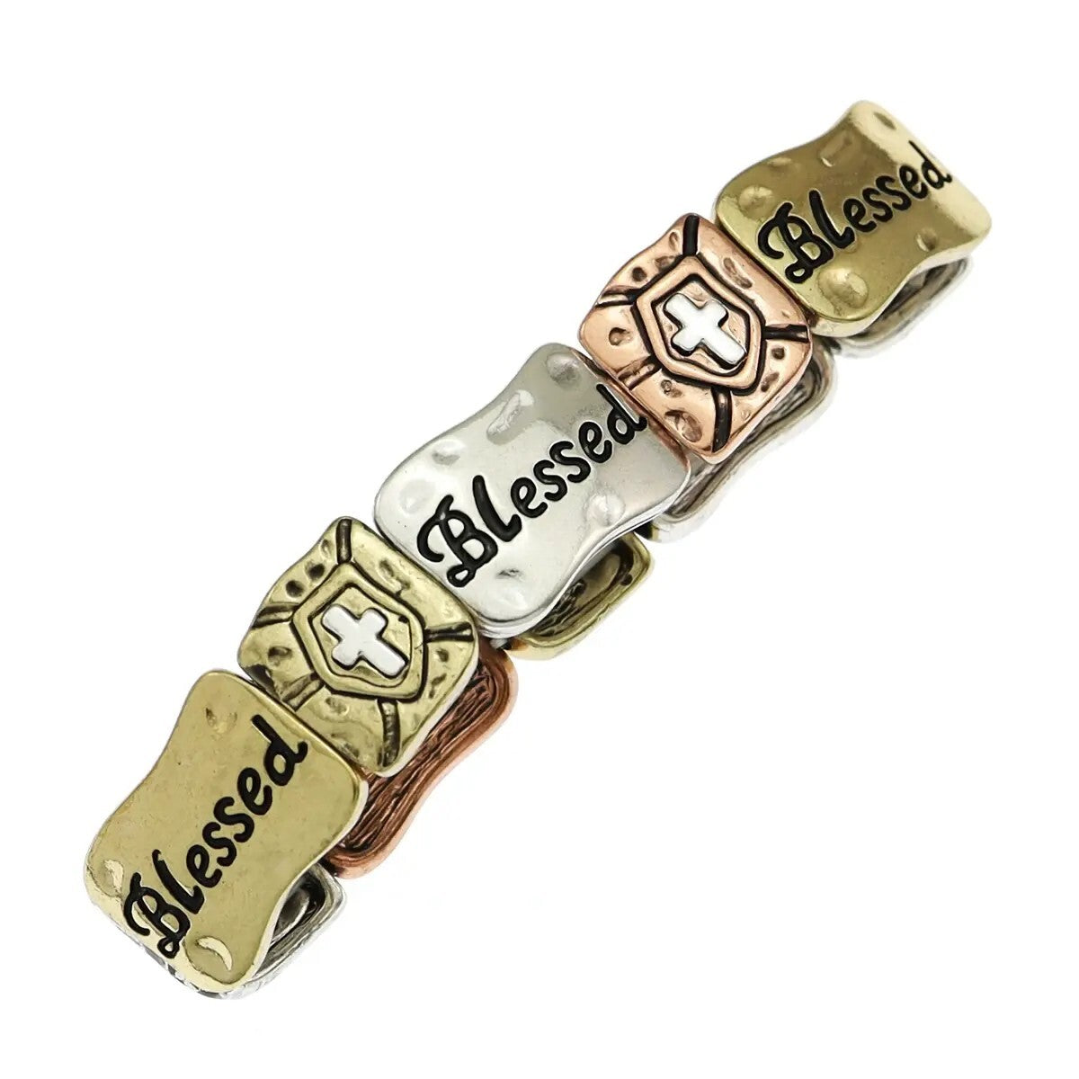 2PCs - Blessed Message Metal Stretch Bracelet - Inspirational Faith Jewelry Gift