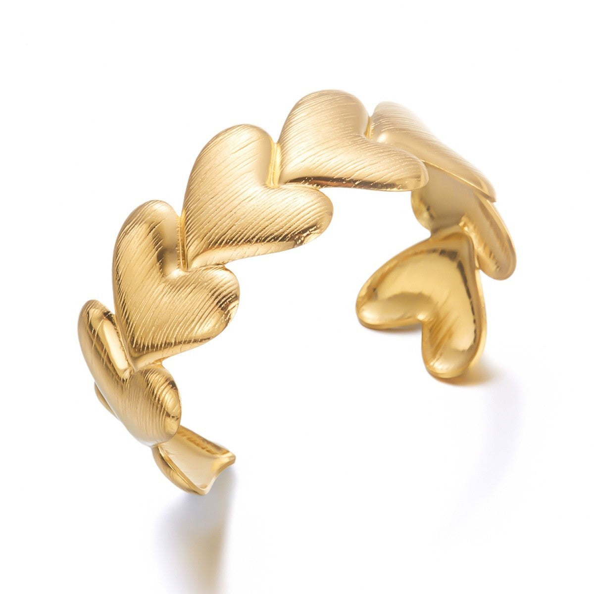 Statement Gold Tone Brushed Heart Cuff Bracelet Bangle Wide Open Adjustable