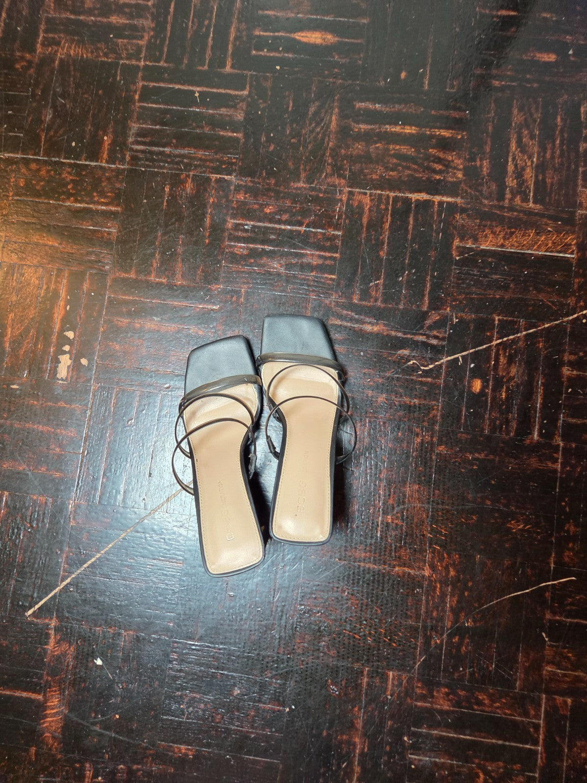 Women’s Black Strappy Sandals Size 6.5 Thin Block Heel 2.5 Inch Open Toe Shoes