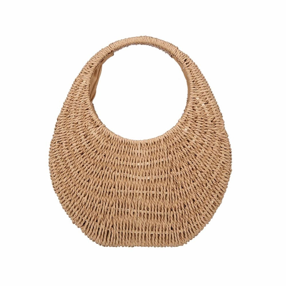 Handmade Woven Straw Crescent Moon Handbag - Summer Beach Vacation Tote Bag