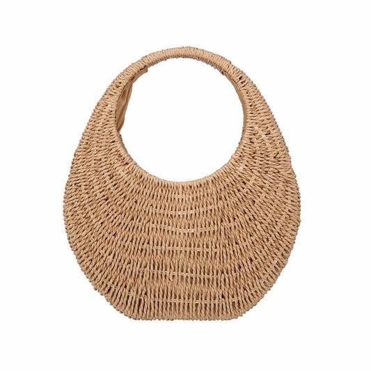 Handmade Woven Straw Crescent Moon Handbag - Summer Beach Vacation Tote Bag