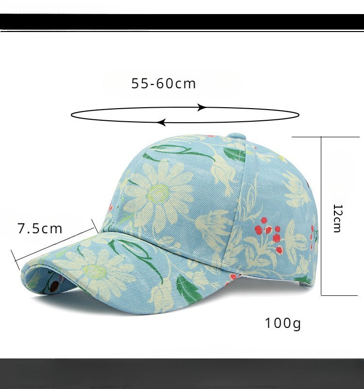 Floral Daisy Baseball Cap Light Blue Denim Style Cotton Hat Women's Summer