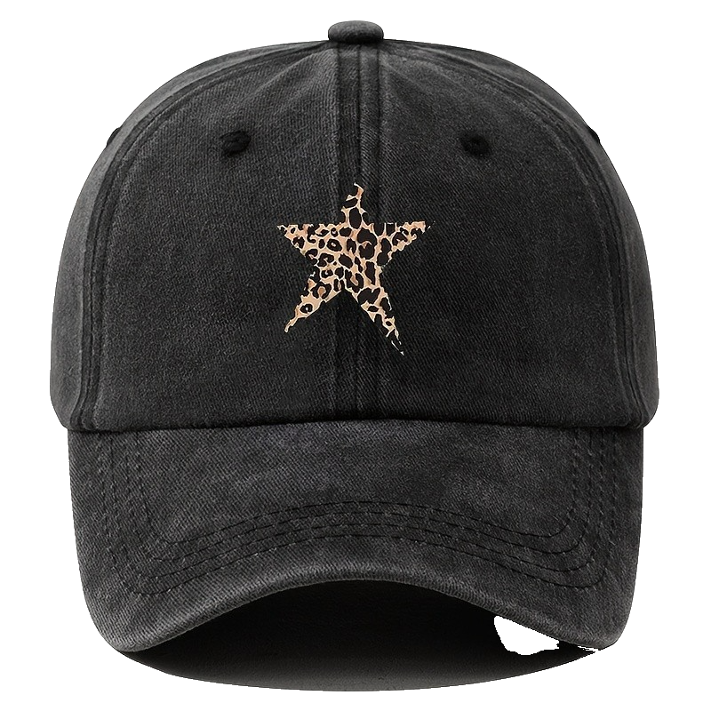 Womens Distressed Baseball Cap Leopard Cheetah Star Patch Cotton Adjustable Hat