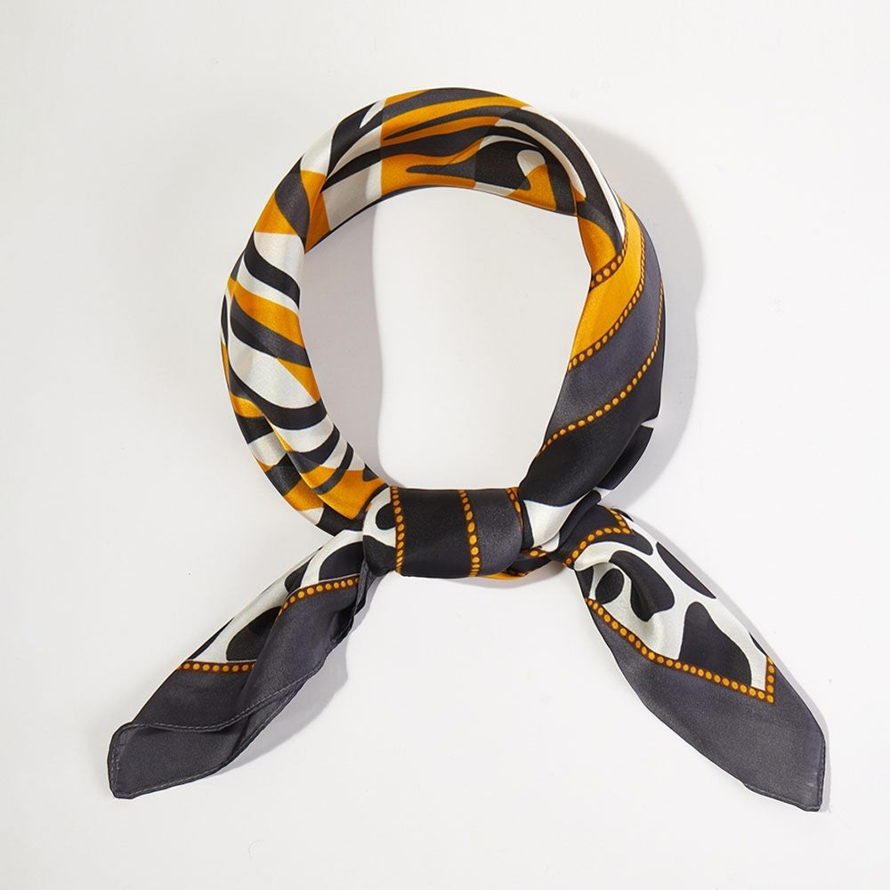 Zebra Leopard Pattern Printed Square Silky Satin Bandana Neck Scarf Polyester