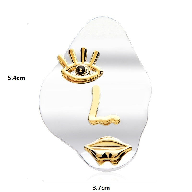Abstract Face Brooch Pin Clear Acrylic Gold Tone Modern Art Minimalist Jewelry