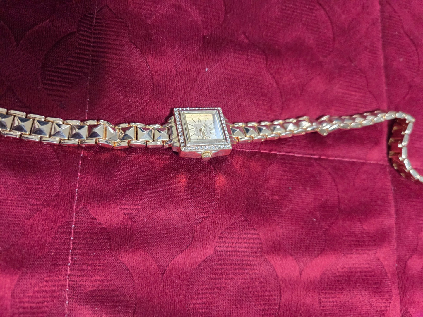 Ladies Square Gold-Tone Wrap Watch Bracelet 15" Crystal Bezel Quartz Movement
