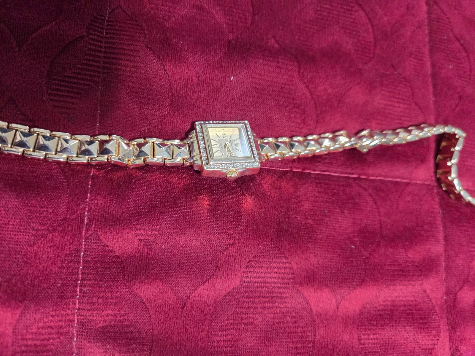 Ladies Square Gold-Tone Wrap Watch Bracelet 15" Crystal Bezel Quartz Movement