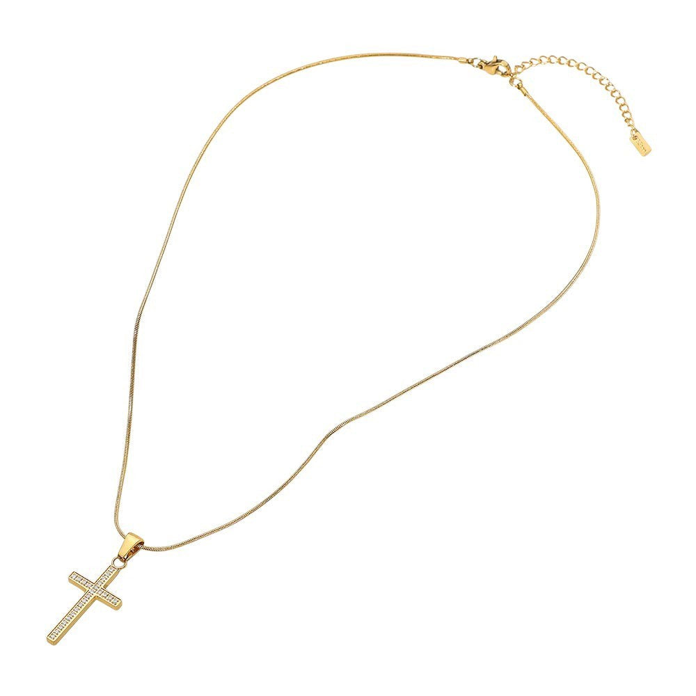 Gold Dipped Stainless Steel Cross Necklace Adjustable Chain Religious Jewelry