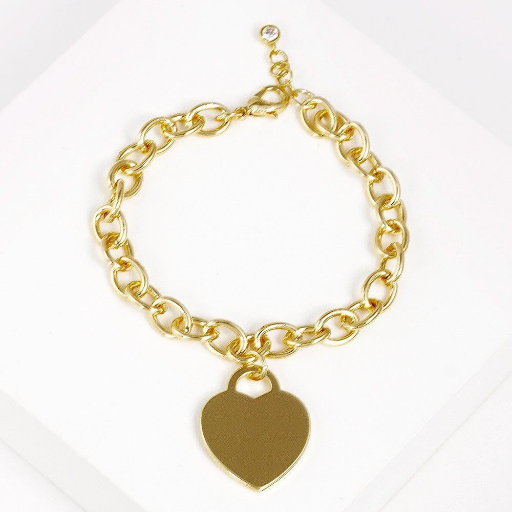 Gold Dipped Heart Lock Charm Bracelet Women’s Adjustable Metal Chain Jewelry