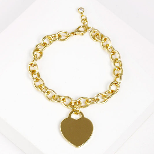 Gold Dipped Heart Lock Charm Bracelet Women’s Adjustable Metal Chain Jewelry