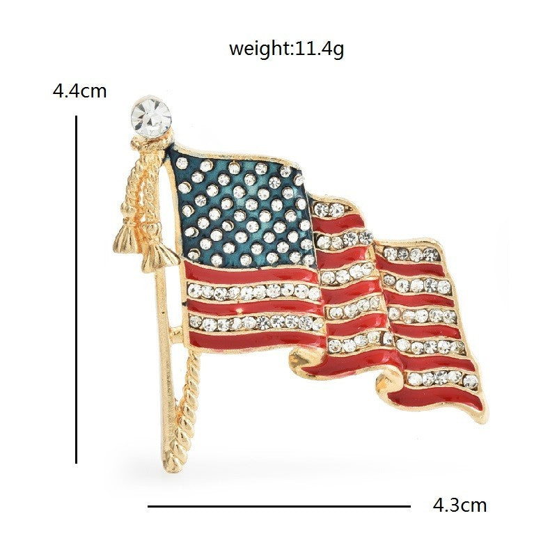 2pc American Flag Brooch Set Gold & Silver Rhinestone Patriotic USA Pin Jewelry