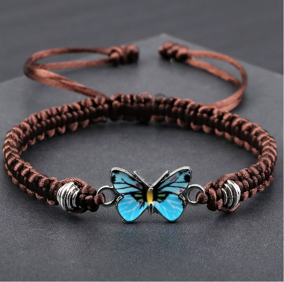 Butterfly Bracelet Set of 3 Braided Cord Black Blue Brown Unisex Bracelet Gifts