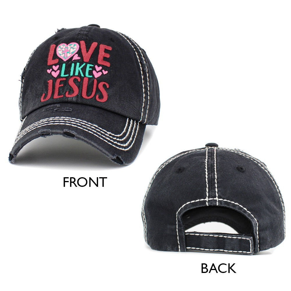 LOVE LIKE JESUS Embroidered Vintage Distressed Baseball Cap Green