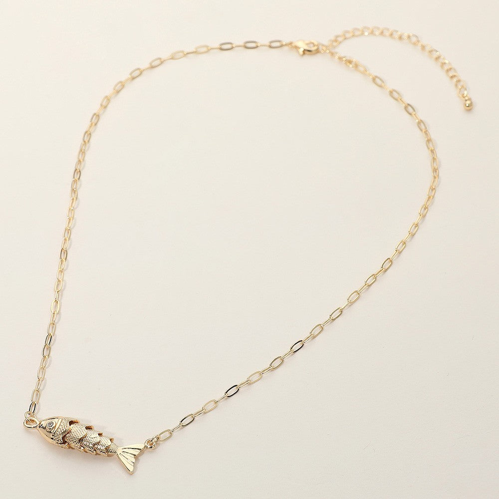 Dainty Gold Fish Necklace Pendant Minimalist Paperclip Chain Charm Jewelry